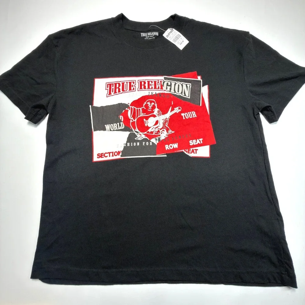 True Religion World Tour Graphic T-Shirt Black Men's Medium NWT Buddha Tee